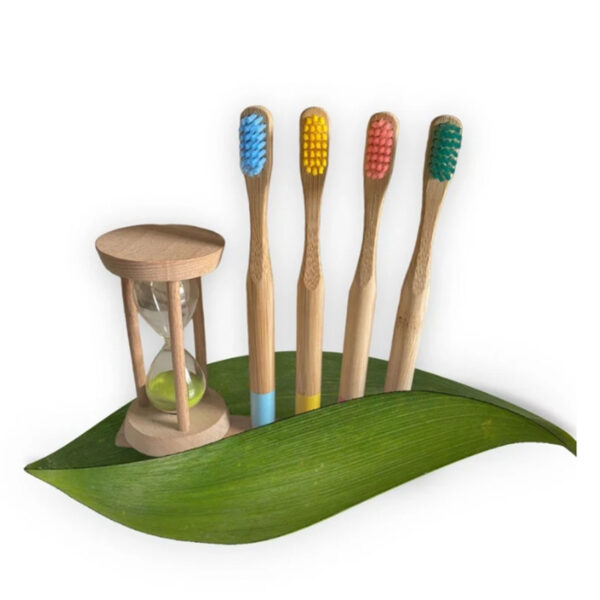 Pack de 4 brosses à dents en bambou + Sablier de brossage – Image 4