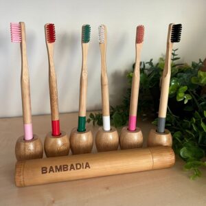 Etui transport brosse à dent bambou + 1 brosse + Support