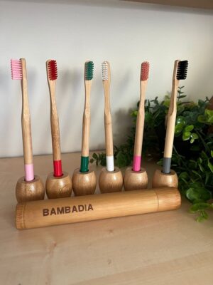 Etui transport brosse à dent bambou + 1 brosse + Support